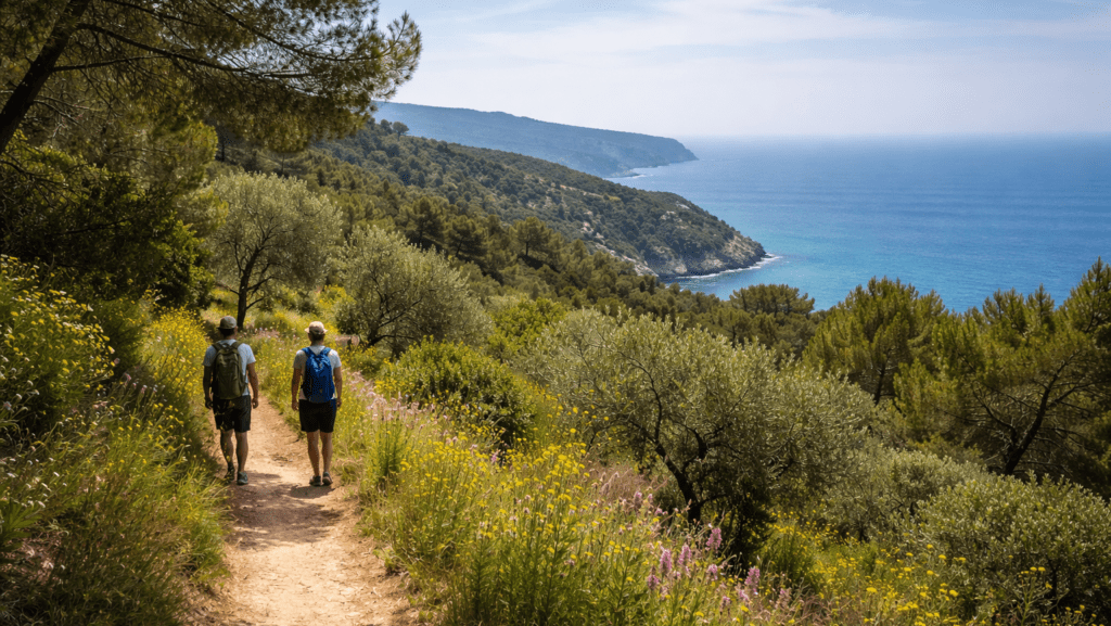 sentiero del pellegrino vista mare varigotti, grotta dei falsari finale ligure